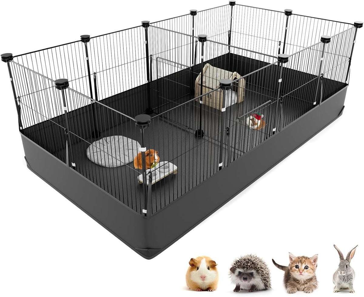 Guinea Pig Cage with Waterproof Mat & 12 Transparent Panels, Bunny Enclosure and Indoor Guinea Pig Playpen 48''L x 24''W x 16''H, Small Animal Playpen for Hamster, Hedgehog, Kitten, Rabbit