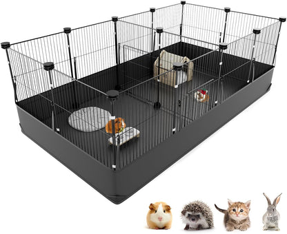 Guinea Pig Cage with Waterproof Mat & 12 Transparent Panels, Bunny Enclosure and Indoor Guinea Pig Playpen 48''L x 24''W x 16''H, Small Animal Playpen for Hamster, Hedgehog, Kitten, Rabbit
