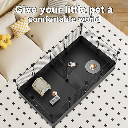 Guinea Pig Cage with Waterproof Mat & 12 Transparent Panels, Bunny Enclosure and Indoor Guinea Pig Playpen 48''L x 24''W x 16''H, Small Animal Playpen for Hamster, Hedgehog, Kitten, Rabbit
