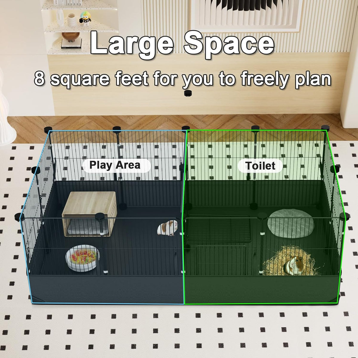 Guinea Pig Cage with Waterproof Mat & 12 Transparent Panels, Bunny Enclosure and Indoor Guinea Pig Playpen 48''L x 24''W x 16''H, Small Animal Playpen for Hamster, Hedgehog, Kitten, Rabbit
