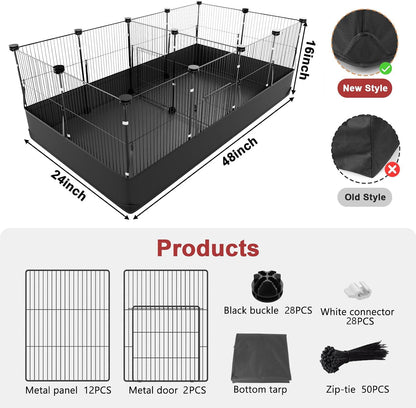 Guinea Pig Cage with Waterproof Mat & 12 Transparent Panels, Bunny Enclosure and Indoor Guinea Pig Playpen 48''L x 24''W x 16''H, Small Animal Playpen for Hamster, Hedgehog, Kitten, Rabbit