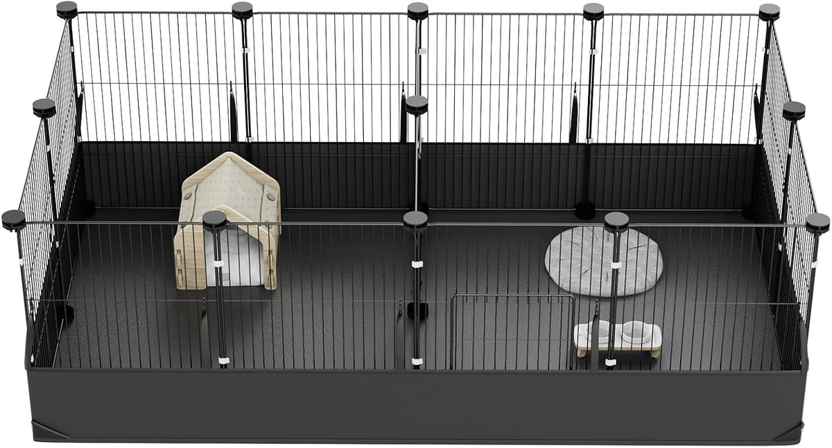 Guinea Pig Cage with Waterproof Mat & 12 Transparent Panels, Bunny Enclosure and Indoor Guinea Pig Playpen 48''L x 24''W x 16''H, Small Animal Playpen for Hamster, Hedgehog, Kitten, Rabbit
