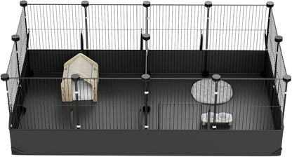 Guinea Pig Cage with Waterproof Mat & 12 Transparent Panels, Bunny Enclosure and Indoor Guinea Pig Playpen 48''L x 24''W x 16''H, Small Animal Playpen for Hamster, Hedgehog, Kitten, Rabbit