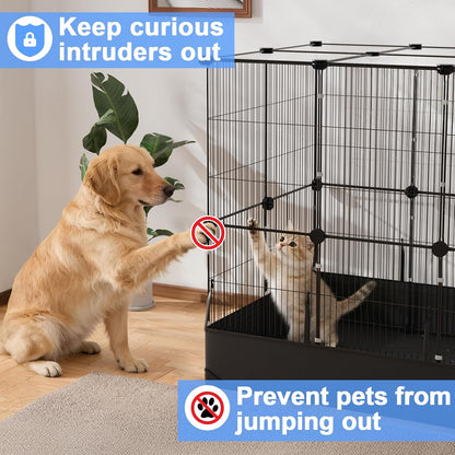 Guinea Pig Cage with Waterproof Mat & 12 Transparent Panels, Bunny Enclosure and Indoor Guinea Pig Playpen 48''L x 24''W x 16''H, Small Animal Playpen for Hamster, Hedgehog, Kitten, Rabbit