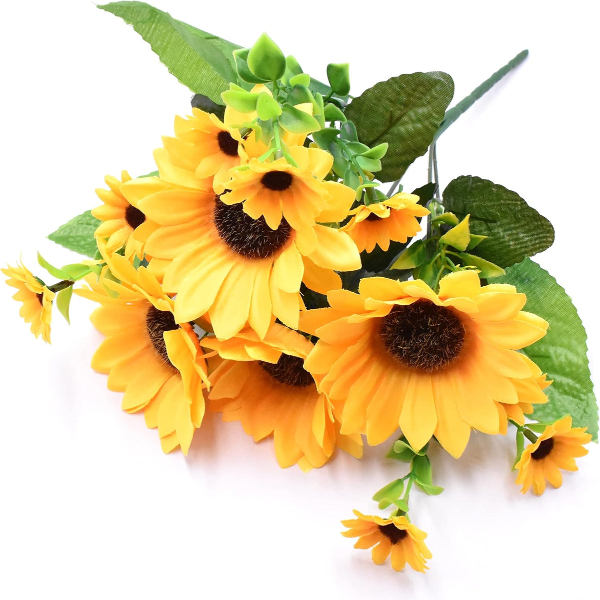 Beautiful Yellow Sunflowers Artificial Flowers Mini Fake Sunflowers Bouquet with Stems for Home Decoration Party DIY Wedding Bouquets Baby Shower Outdoor Indoor Decoration