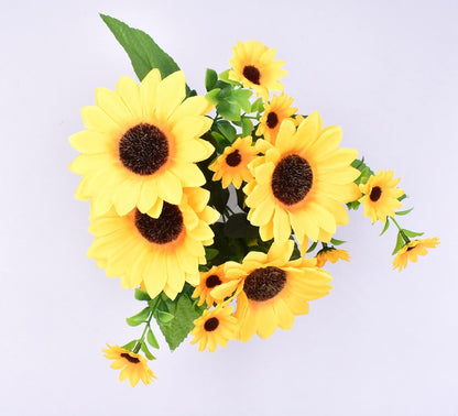 Beautiful Yellow Sunflowers Artificial Flowers Mini Fake Sunflowers Bouquet with Stems for Home Decoration Party DIY Wedding Bouquets Baby Shower Outdoor Indoor Decoration