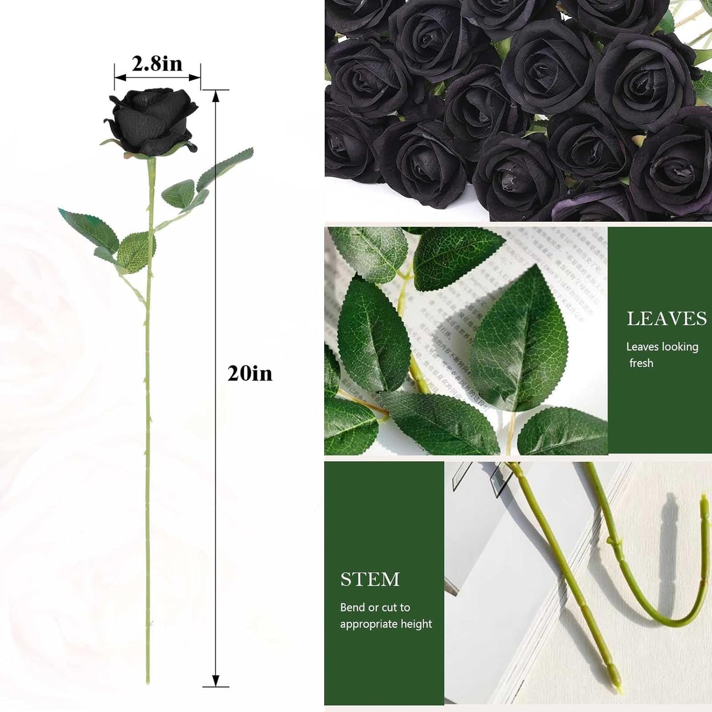 Rowfad 60 Pcs Artificial Roses Bulk Velvet Silk White Roses White Roses for Wedding Centerpieces Bridal Bouquet Mohter's Day Valentine's Day Home Decor (60, White)