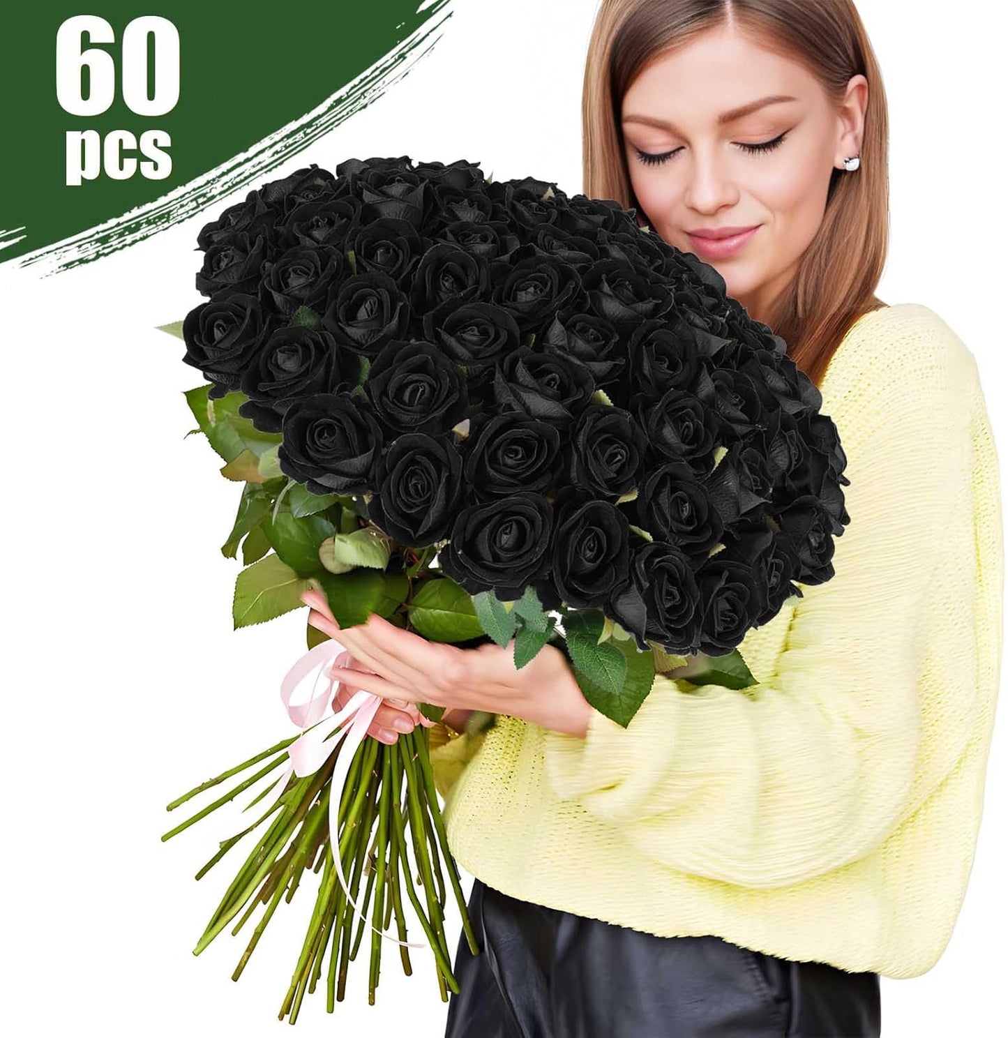 Rowfad 60 Pcs Artificial Roses Bulk Velvet Silk White Roses White Roses for Wedding Centerpieces Bridal Bouquet Mohter's Day Valentine's Day Home Decor (60, White)