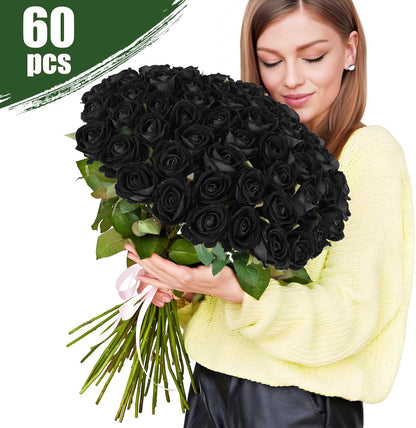 Rowfad 60 Pcs Artificial Roses Bulk Velvet Silk White Roses White Roses for Wedding Centerpieces Bridal Bouquet Mohter's Day Valentine's Day Home Decor (60, White)