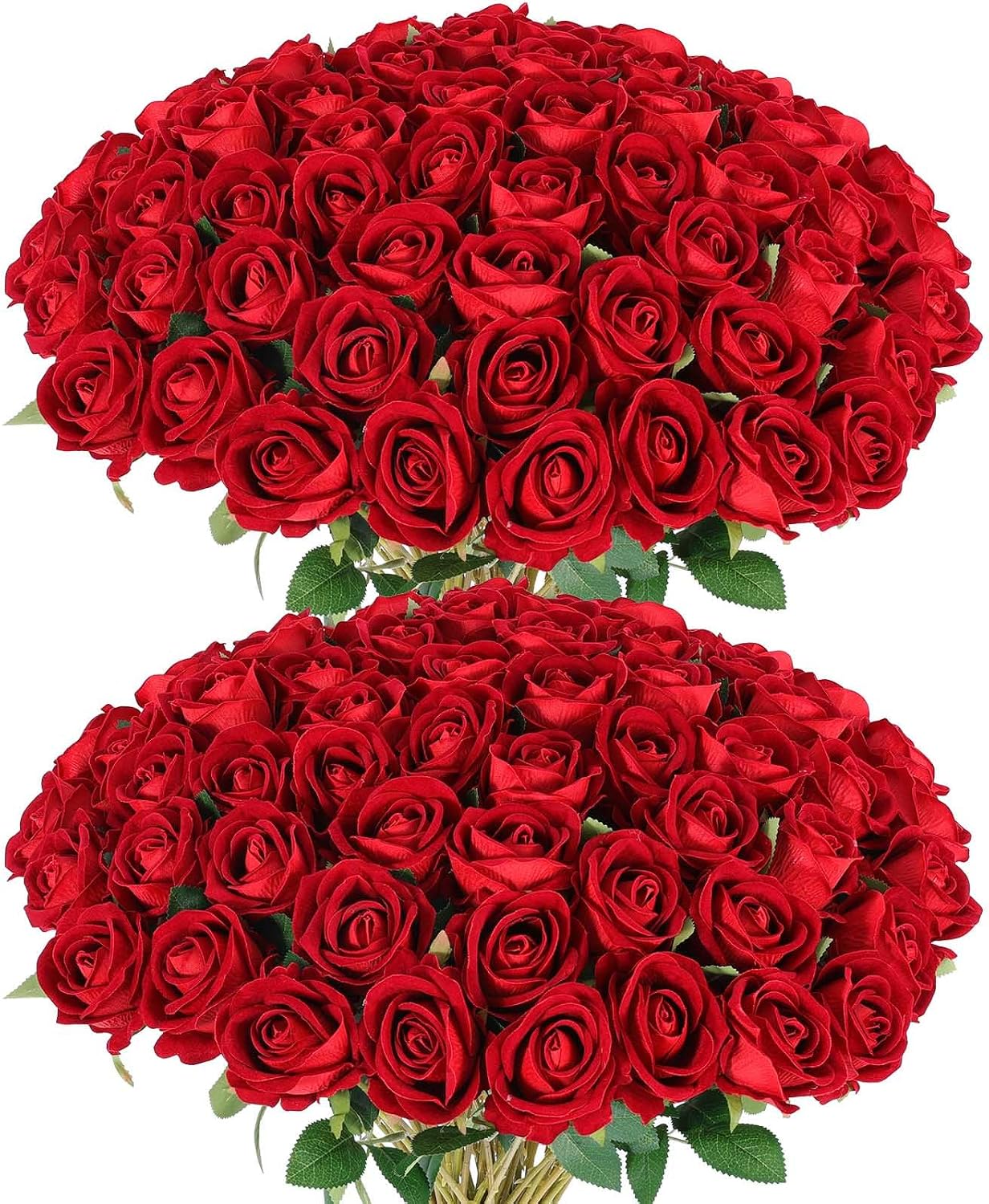 Rowfad 60 Pcs Artificial Roses Bulk Velvet Silk White Roses White Roses for Wedding Centerpieces Bridal Bouquet Mohter's Day Valentine's Day Home Decor (60, White)