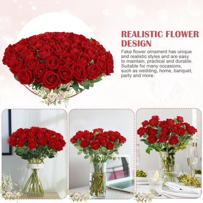Rowfad 60 Pcs Artificial Roses Bulk Velvet Silk White Roses White Roses for Wedding Centerpieces Bridal Bouquet Mohter's Day Valentine's Day Home Decor (60, White)
