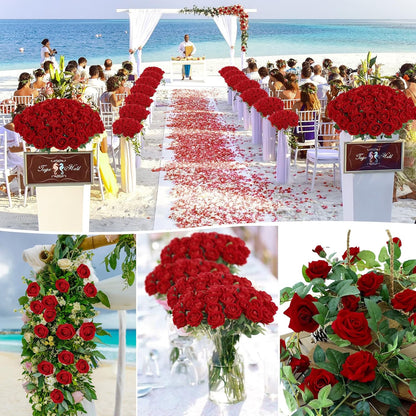 Rowfad 60 Pcs Artificial Roses Bulk Velvet Silk White Roses White Roses for Wedding Centerpieces Bridal Bouquet Mohter's Day Valentine's Day Home Decor (60, White)