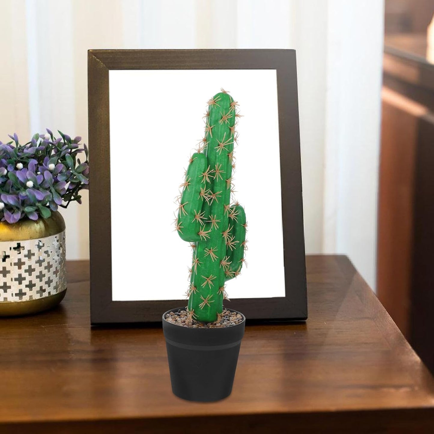 Faux Cactus Artificial Succulent Plant in Pot, Tall Greenery for Indoor Office and Reptile Terrarium Décor, Artificial Potted Cactus for Home Tabletop Decoration