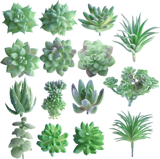 15 Pcs Green Artificial Mini Succulent Plants for Home Decoration