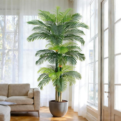4ft Tall Triple Golden Cane Palm Artificial Tree Large Tropical Palm Tree UV Resistant Fake Plant in Pot for Indoor Outdoor Big House Living Room Outside Patio Office Home Decor 1Pack