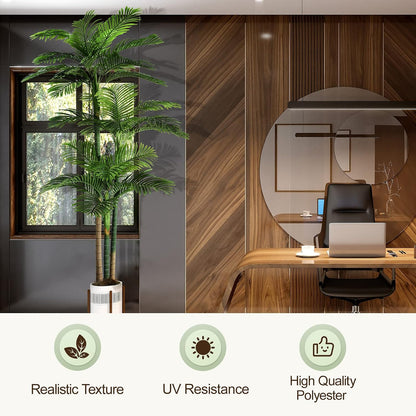 4ft Tall Triple Golden Cane Palm Artificial Tree Large Tropical Palm Tree UV Resistant Fake Plant in Pot for Indoor Outdoor Big House Living Room Outside Patio Office Home Decor 1Pack