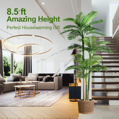 4ft Tall Triple Golden Cane Palm Artificial Tree Large Tropical Palm Tree UV Resistant Fake Plant in Pot for Indoor Outdoor Big House Living Room Outside Patio Office Home Decor 1Pack