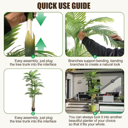 4ft Tall Triple Golden Cane Palm Artificial Tree Large Tropical Palm Tree UV Resistant Fake Plant in Pot for Indoor Outdoor Big House Living Room Outside Patio Office Home Decor 1Pack