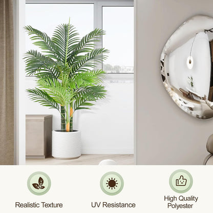 4ft Tall Triple Golden Cane Palm Artificial Tree Large Tropical Palm Tree UV Resistant Fake Plant in Pot for Indoor Outdoor Big House Living Room Outside Patio Office Home Decor 1Pack