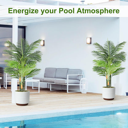 4ft Tall Triple Golden Cane Palm Artificial Tree Large Tropical Palm Tree UV Resistant Fake Plant in Pot for Indoor Outdoor Big House Living Room Outside Patio Office Home Decor 1Pack