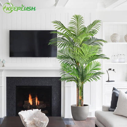 4ft Tall Triple Golden Cane Palm Artificial Tree Large Tropical Palm Tree UV Resistant Fake Plant in Pot for Indoor Outdoor Big House Living Room Outside Patio Office Home Decor 1Pack