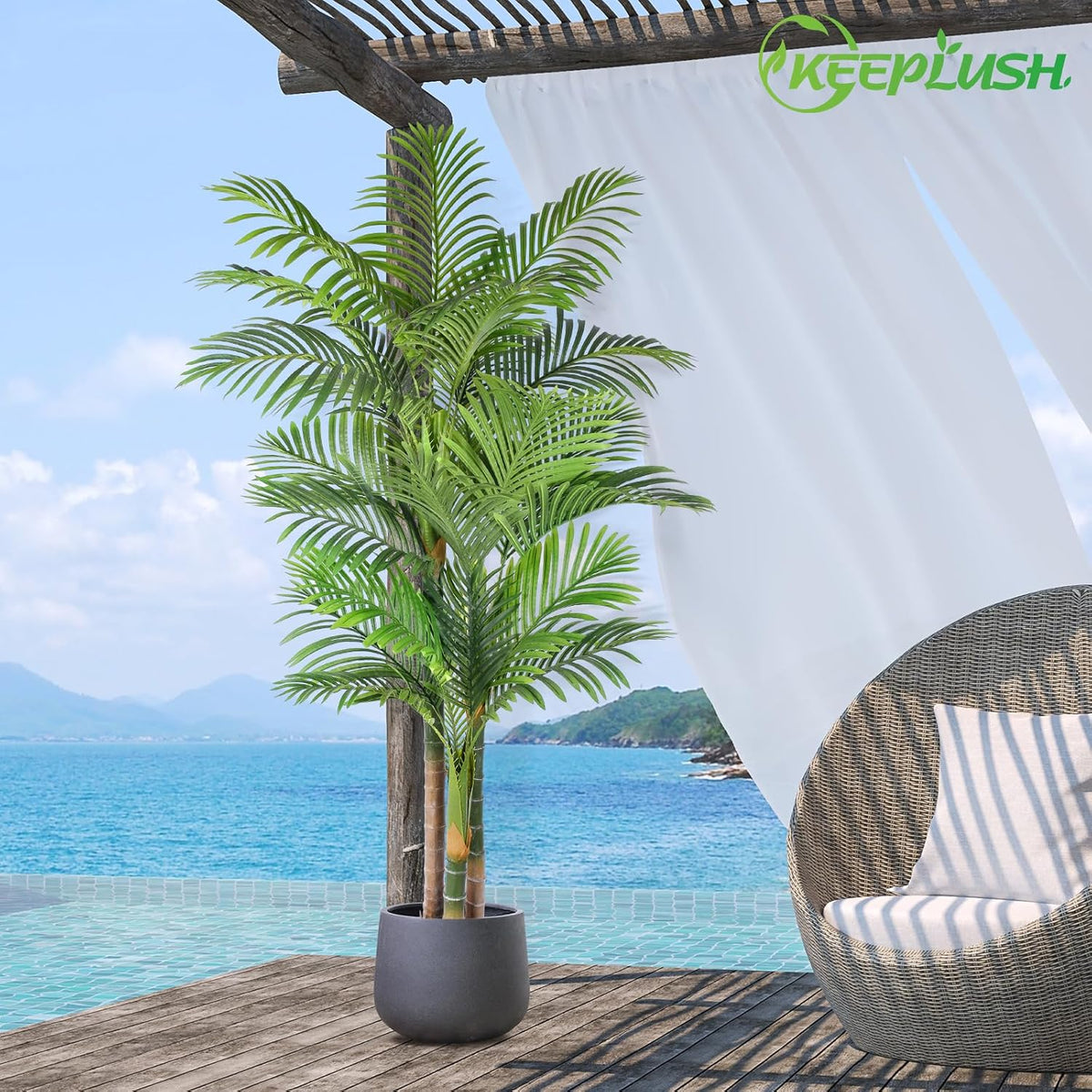4ft Tall Triple Golden Cane Palm Artificial Tree Large Tropical Palm Tree UV Resistant Fake Plant in Pot for Indoor Outdoor Big House Living Room Outside Patio Office Home Decor 1Pack