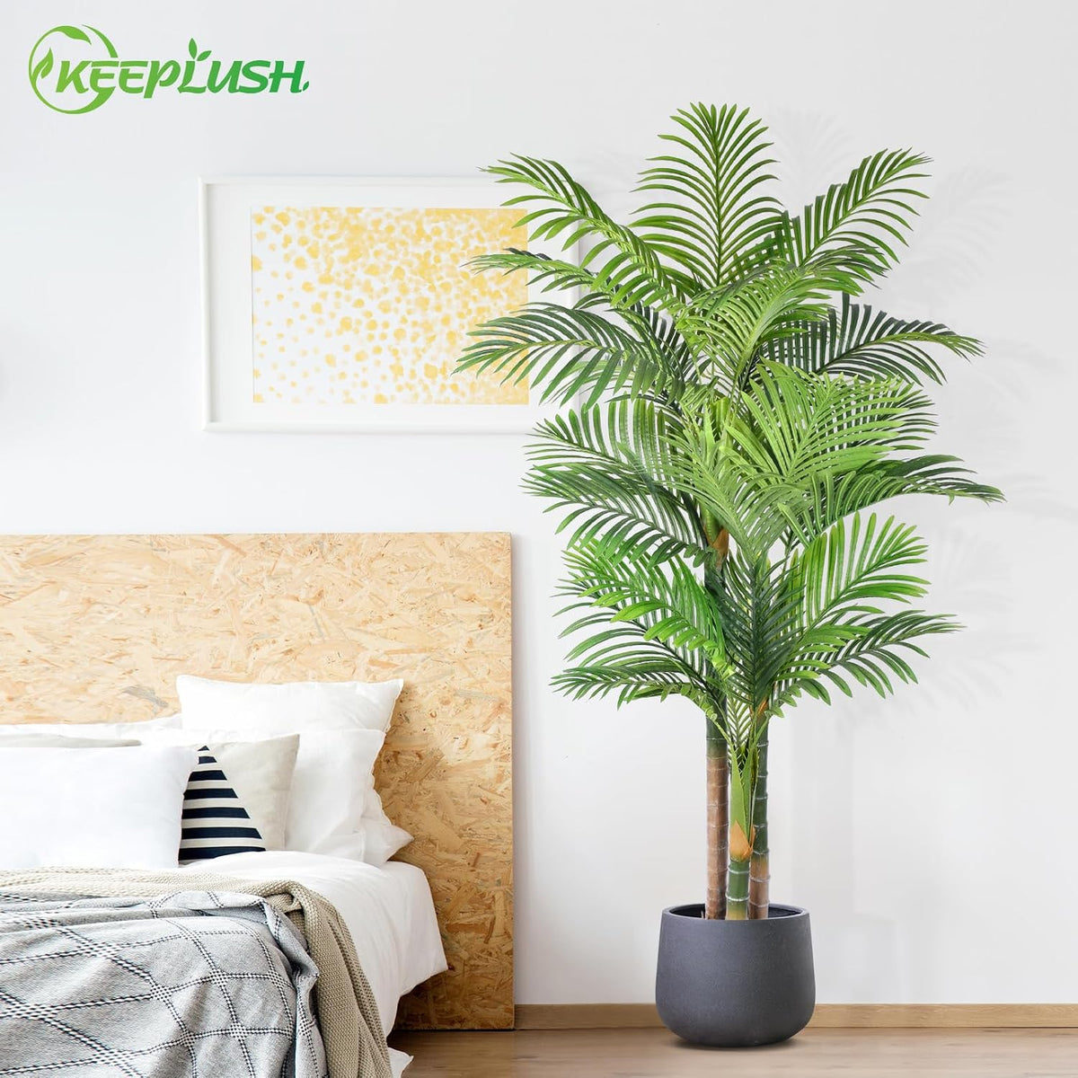 4ft Tall Triple Golden Cane Palm Artificial Tree Large Tropical Palm Tree UV Resistant Fake Plant in Pot for Indoor Outdoor Big House Living Room Outside Patio Office Home Decor 1Pack