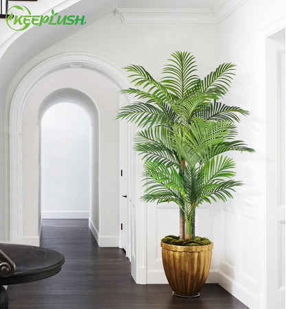 4ft Tall Triple Golden Cane Palm Artificial Tree Large Tropical Palm Tree UV Resistant Fake Plant in Pot for Indoor Outdoor Big House Living Room Outside Patio Office Home Decor 1Pack