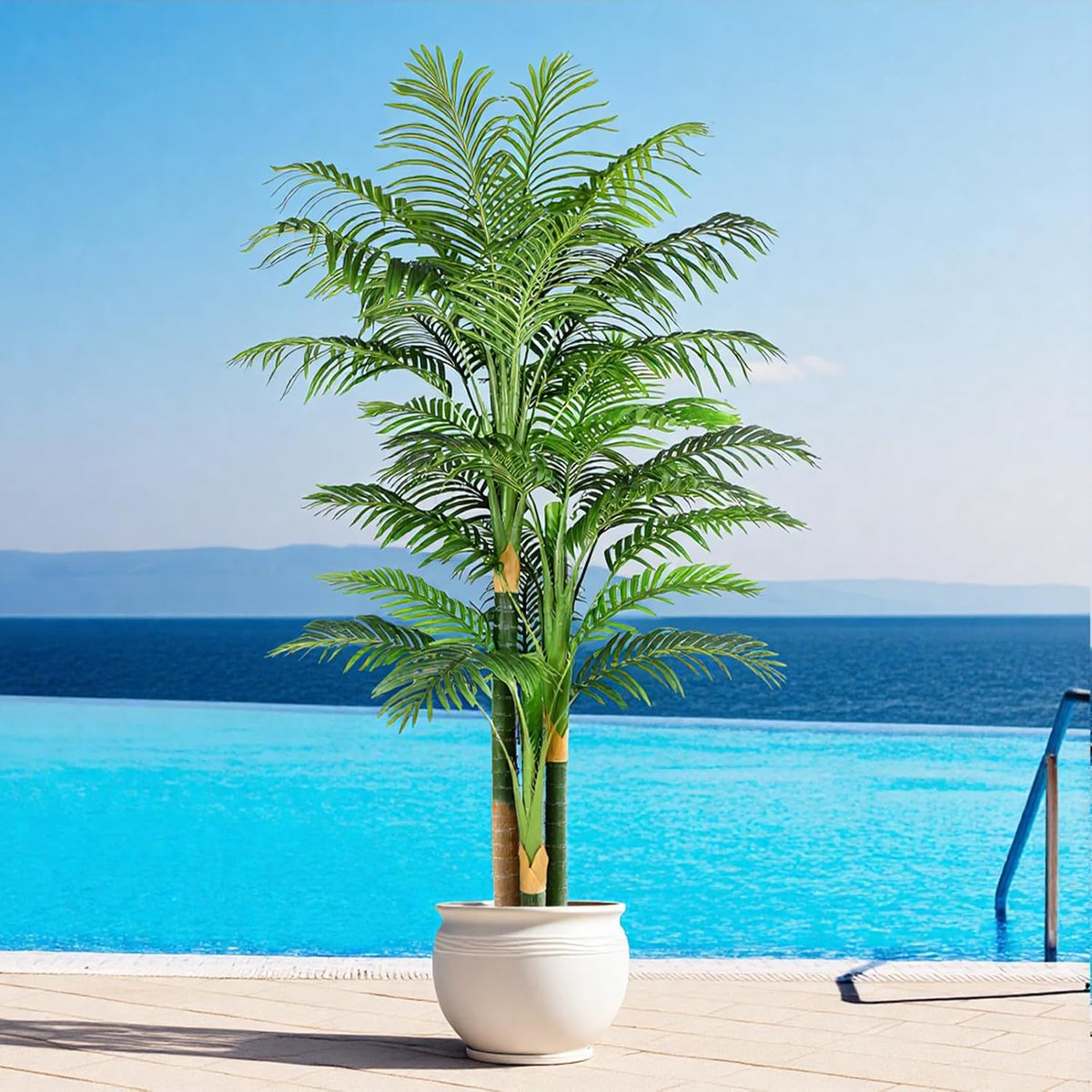 4ft Tall Triple Golden Cane Palm Artificial Tree Large Tropical Palm Tree UV Resistant Fake Plant in Pot for Indoor Outdoor Big House Living Room Outside Patio Office Home Decor 1Pack