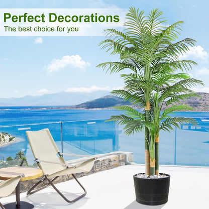 4ft Tall Triple Golden Cane Palm Artificial Tree Large Tropical Palm Tree UV Resistant Fake Plant in Pot for Indoor Outdoor Big House Living Room Outside Patio Office Home Decor 1Pack