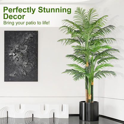 4ft Tall Triple Golden Cane Palm Artificial Tree Large Tropical Palm Tree UV Resistant Fake Plant in Pot for Indoor Outdoor Big House Living Room Outside Patio Office Home Decor 1Pack