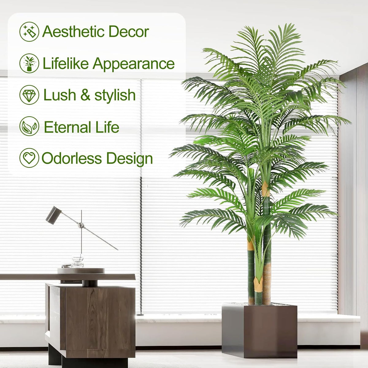 4ft Tall Triple Golden Cane Palm Artificial Tree Large Tropical Palm Tree UV Resistant Fake Plant in Pot for Indoor Outdoor Big House Living Room Outside Patio Office Home Decor 1Pack