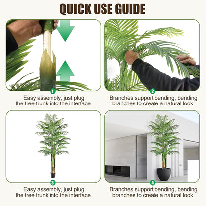 4ft Tall Triple Golden Cane Palm Artificial Tree Large Tropical Palm Tree UV Resistant Fake Plant in Pot for Indoor Outdoor Big House Living Room Outside Patio Office Home Decor 1Pack