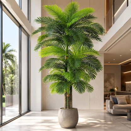 4ft Tall Triple Golden Cane Palm Artificial Tree Large Tropical Palm Tree UV Resistant Fake Plant in Pot for Indoor Outdoor Big House Living Room Outside Patio Office Home Decor 1Pack