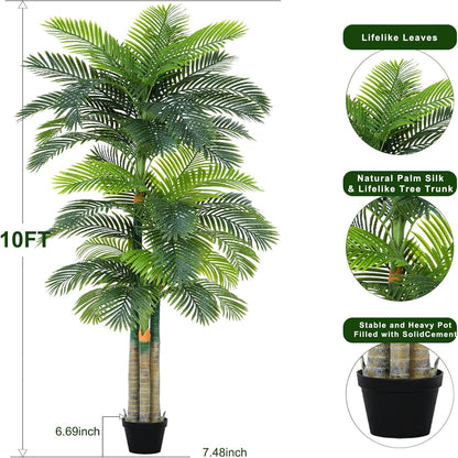 4ft Tall Triple Golden Cane Palm Artificial Tree Large Tropical Palm Tree UV Resistant Fake Plant in Pot for Indoor Outdoor Big House Living Room Outside Patio Office Home Decor 1Pack