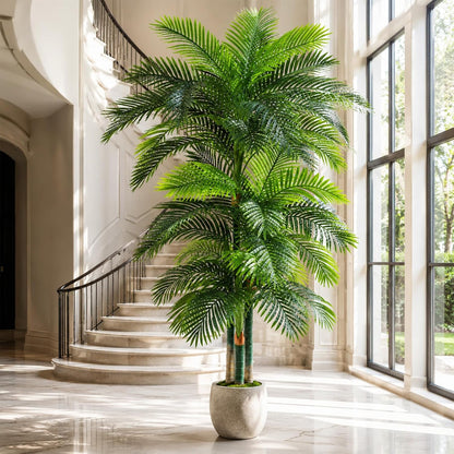 4ft Tall Triple Golden Cane Palm Artificial Tree Large Tropical Palm Tree UV Resistant Fake Plant in Pot for Indoor Outdoor Big House Living Room Outside Patio Office Home Decor 1Pack