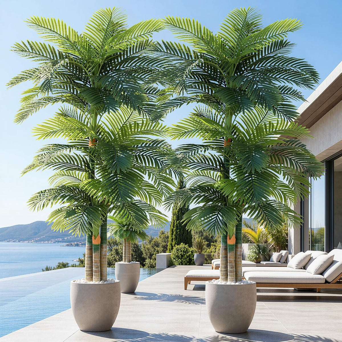 4ft Tall Triple Golden Cane Palm Artificial Tree Large Tropical Palm Tree UV Resistant Fake Plant in Pot for Indoor Outdoor Big House Living Room Outside Patio Office Home Decor 1Pack