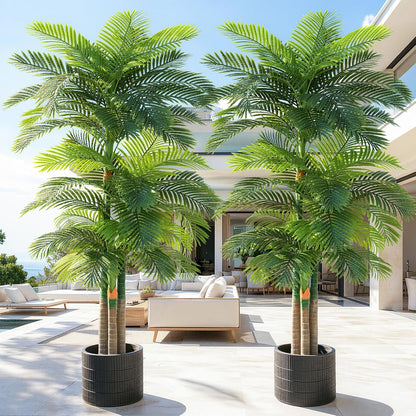 4ft Tall Triple Golden Cane Palm Artificial Tree Large Tropical Palm Tree UV Resistant Fake Plant in Pot for Indoor Outdoor Big House Living Room Outside Patio Office Home Decor 1Pack