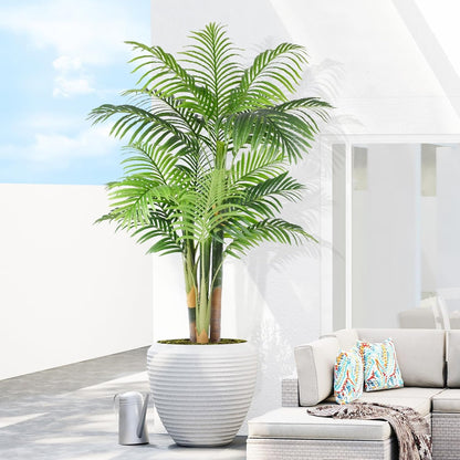 4ft Tall Triple Golden Cane Palm Artificial Tree Large Tropical Palm Tree UV Resistant Fake Plant in Pot for Indoor Outdoor Big House Living Room Outside Patio Office Home Decor 1Pack