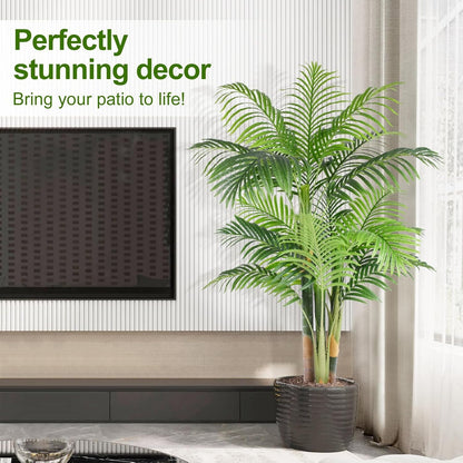 4ft Tall Triple Golden Cane Palm Artificial Tree Large Tropical Palm Tree UV Resistant Fake Plant in Pot for Indoor Outdoor Big House Living Room Outside Patio Office Home Decor 1Pack
