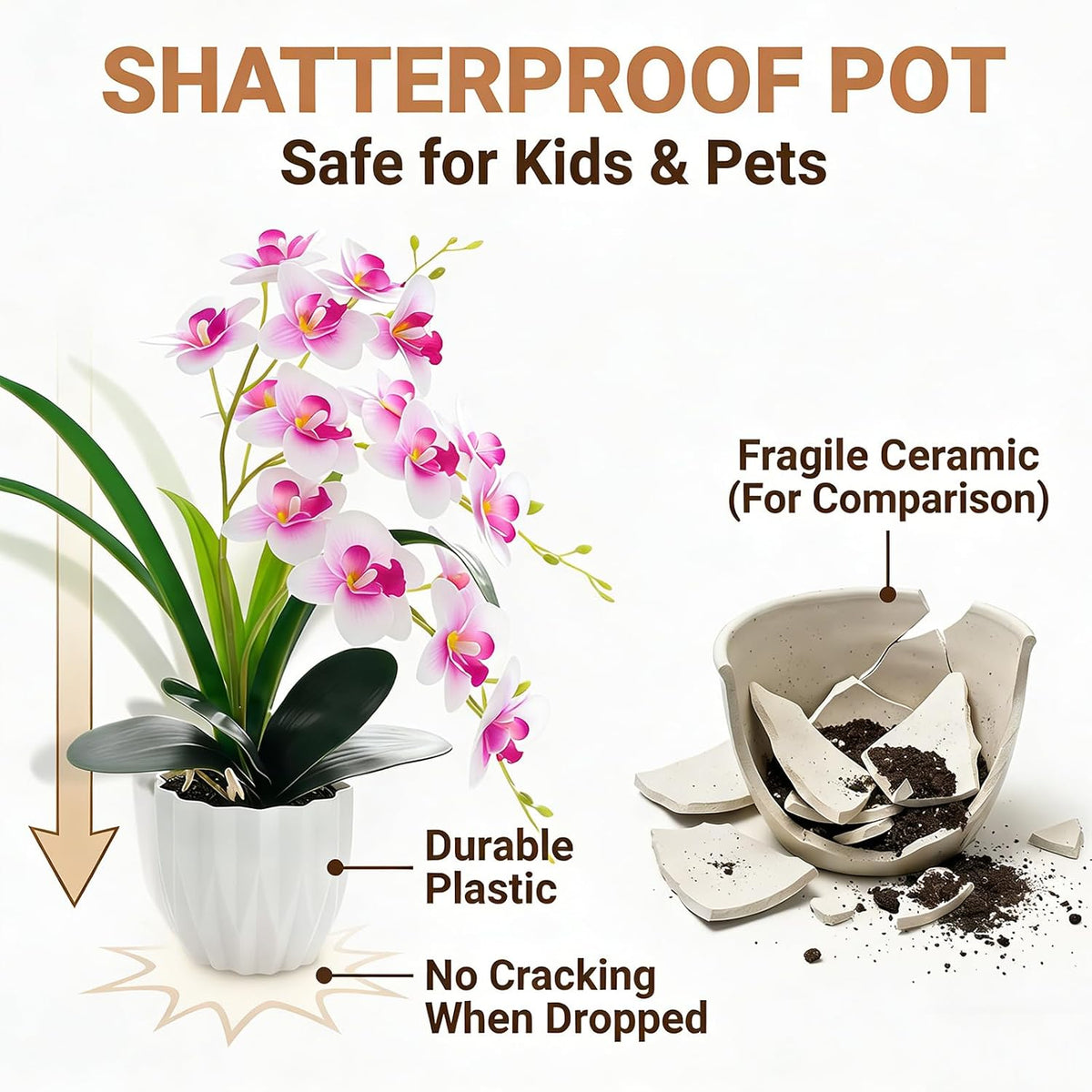 Artificial Orchid Potted Plant White Purple Fake Orchid Flowers White Pot