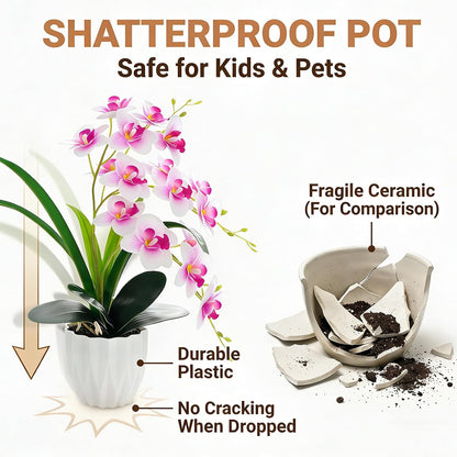 Artificial Orchid Potted Plant White Purple Fake Orchid Flowers White Pot