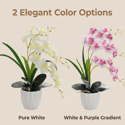 Artificial Orchid Potted Plant White Purple Fake Orchid Flowers White Pot