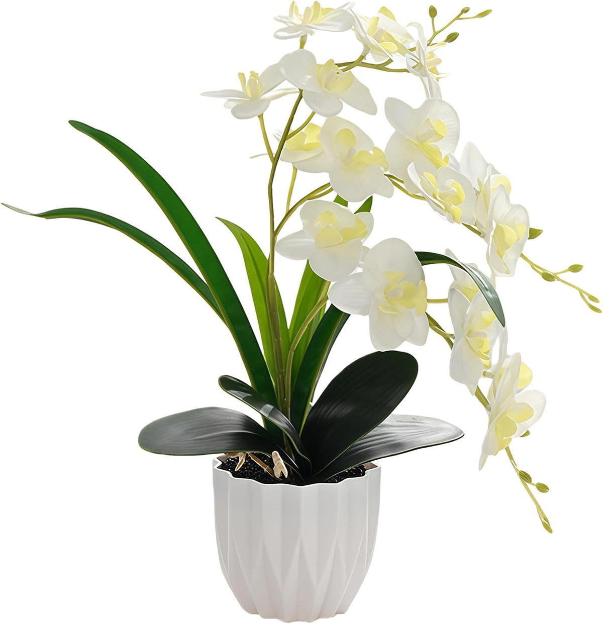 Artificial Orchid Potted Plant White Purple Fake Orchid Flowers White Pot