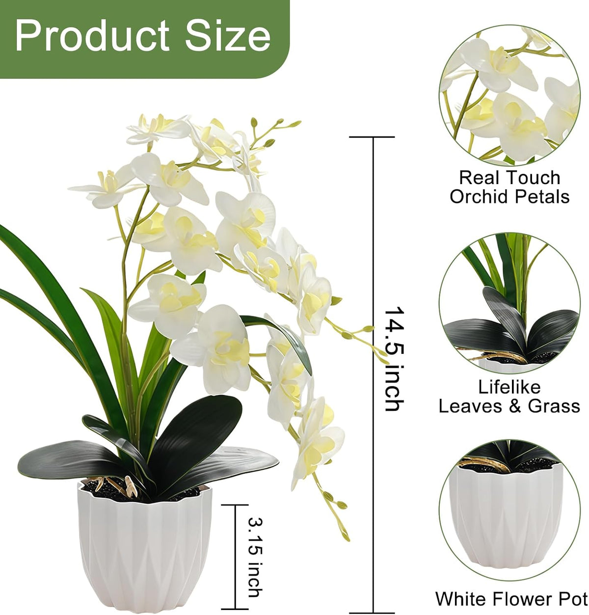 Artificial Orchid Potted Plant White Purple Fake Orchid Flowers White Pot