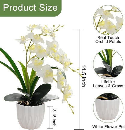Artificial Orchid Potted Plant White Purple Fake Orchid Flowers White Pot