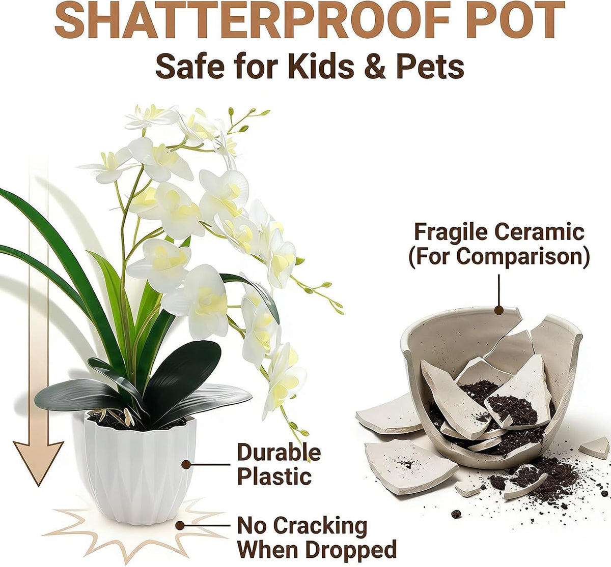 Artificial Orchid Potted Plant White Purple Fake Orchid Flowers White Pot