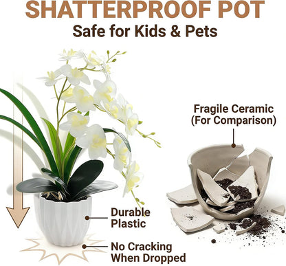 Artificial Orchid Potted Plant White Purple Fake Orchid Flowers White Pot