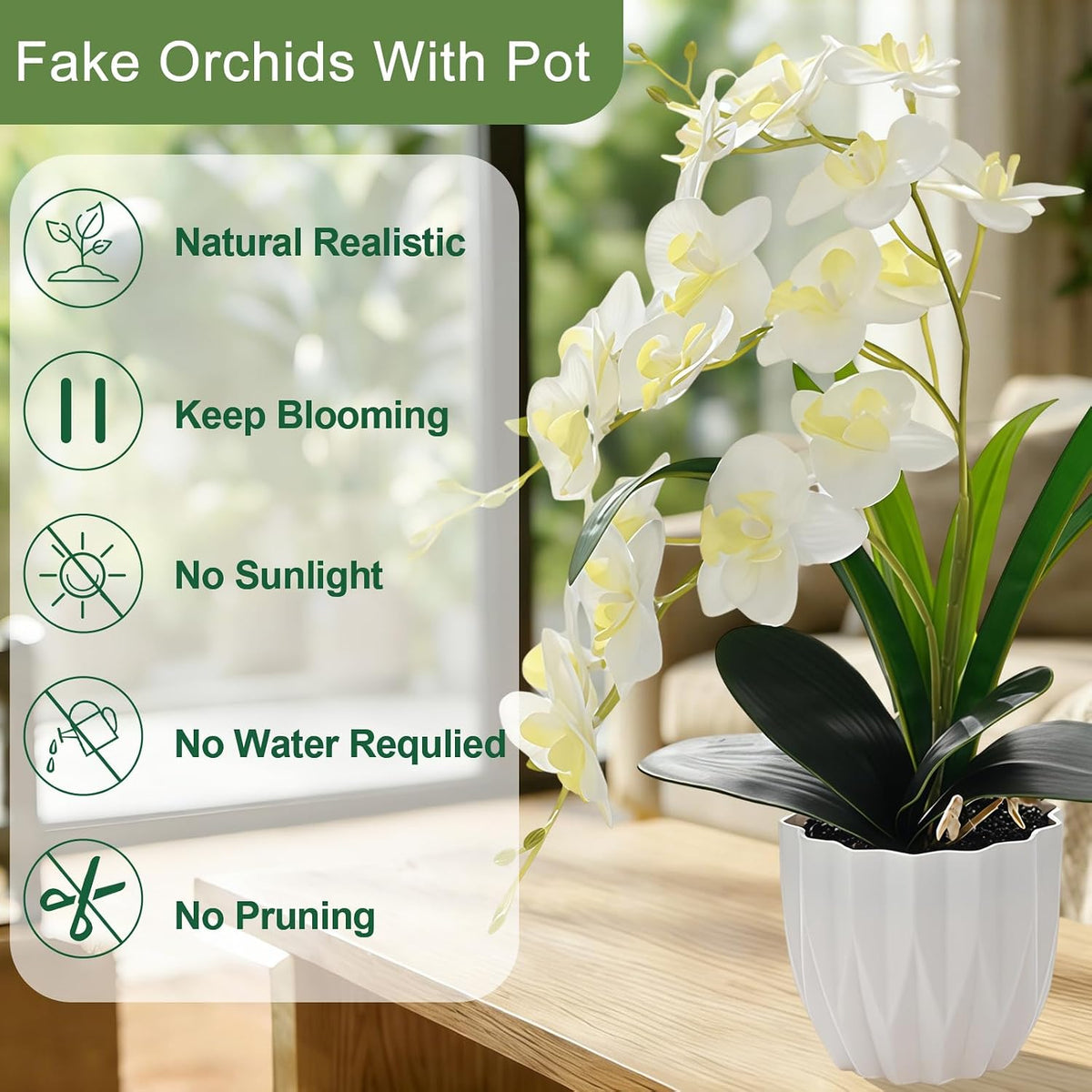 Artificial Orchid Potted Plant White Purple Fake Orchid Flowers White Pot