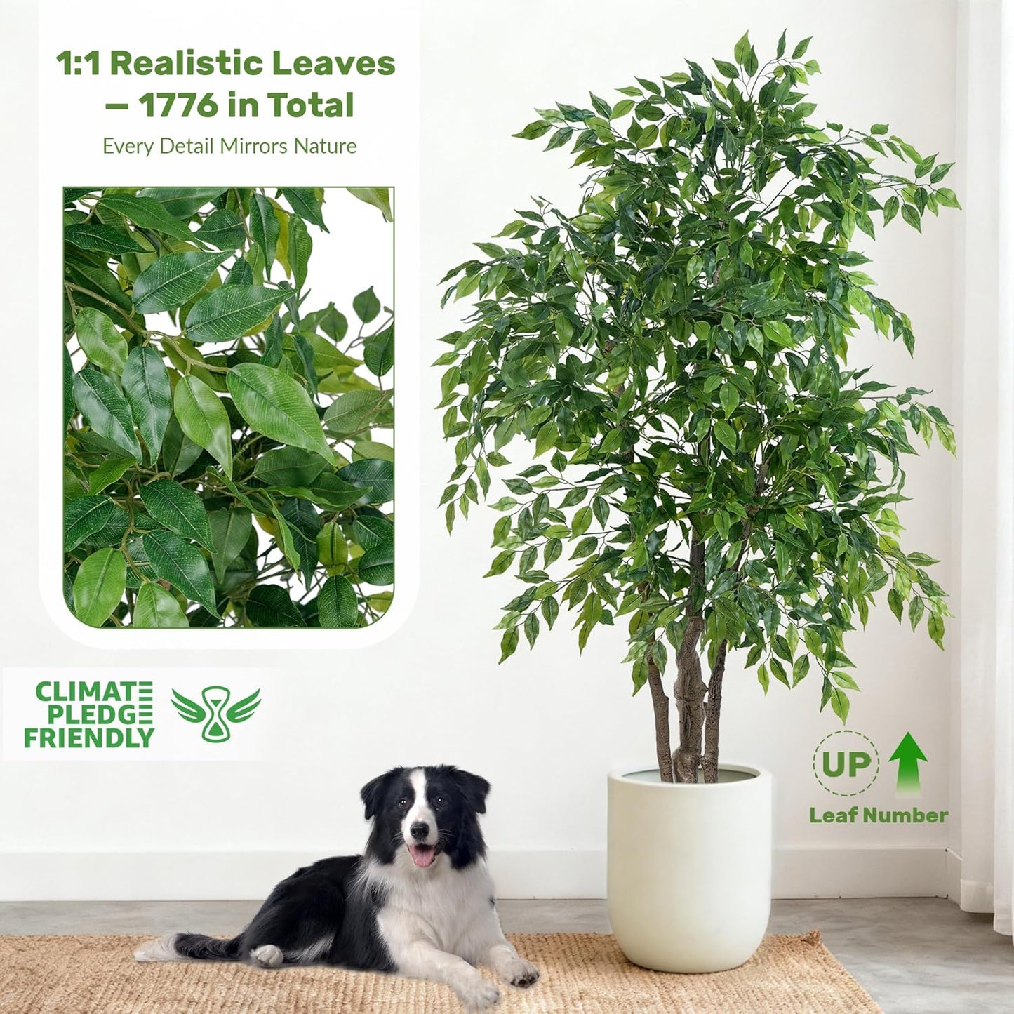 Ficus Tree Artificial with Triple Trunks, 5.5ft Fake Ficus Tree in Black Pot, Tall Artificial Tree Potted Plant for Indoor Outdoor Home Office Living Room Patio Bedroom Decor